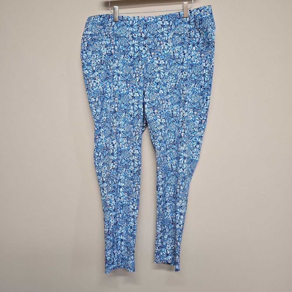 Lilly Pulitzer Luxletic Corso Pants Women 16 Blue Floral Polyester Stretch Beach